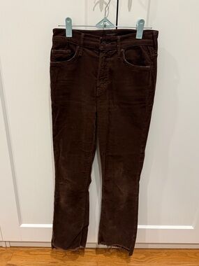 Mother Corduroy Pants Brown 24 Crop Raw Hem